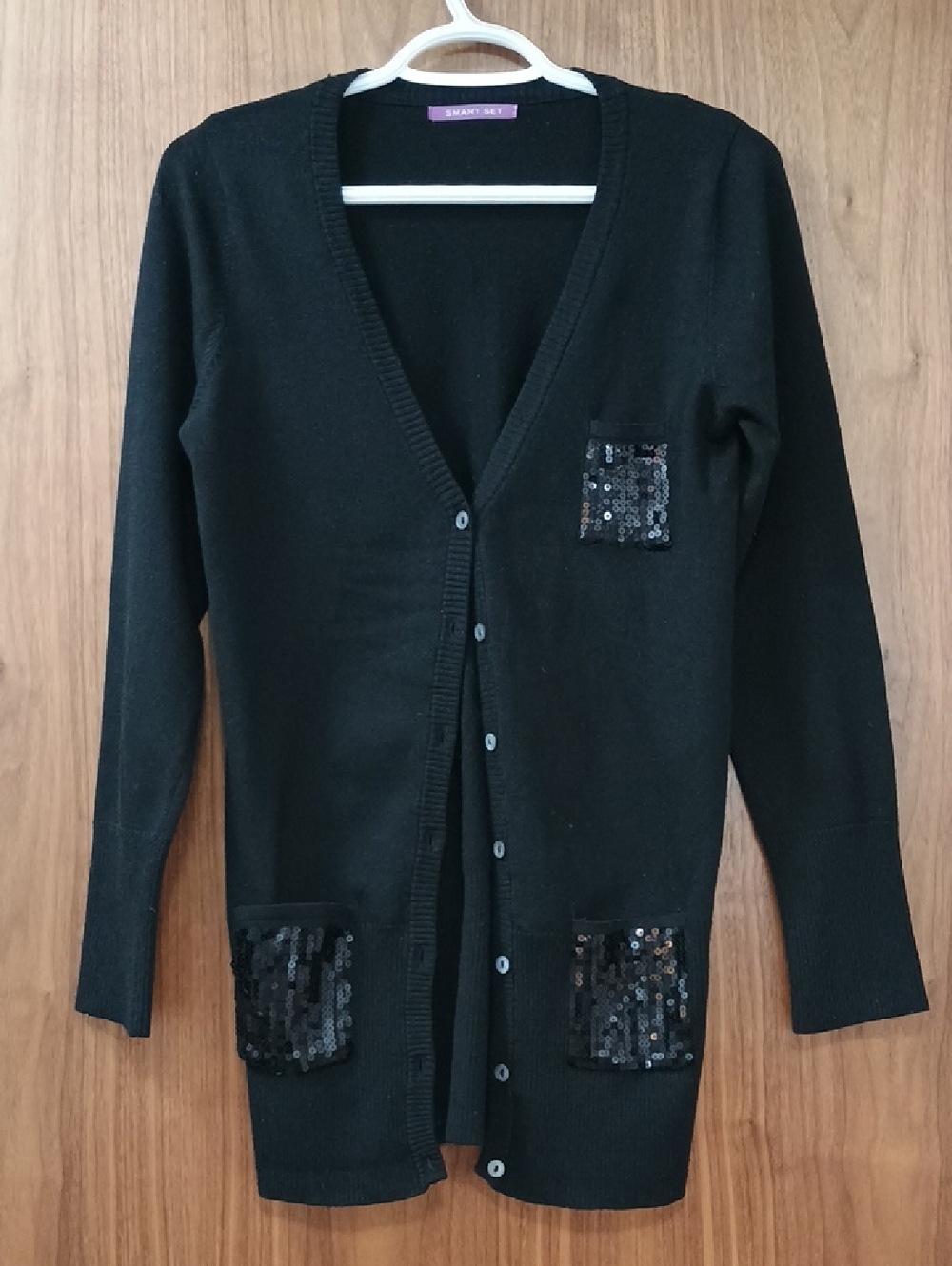 5/$15 Smart Set Black Sequin Pocket Cardigan M